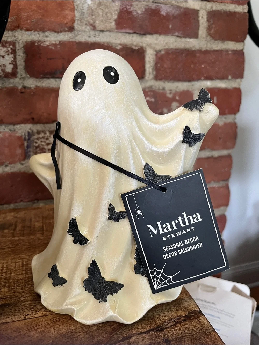 Martha Stewart Pearlescent Cream Ghost Figurines with Black Butterfly Accents